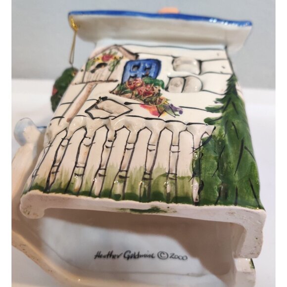 Blue Sky Heather Goldminc Tea light House Cottage Flower Blue Bird Candle Holder - Picture 14 of 16